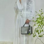 Robe Abaya avec motif diamant - Blanc
