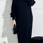Robe Longue Tricot Col Zip Noir