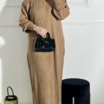 Robe Longue Tricot Col Zip Caramel