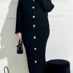 Ensemble jupe et pull avec Bouton doré Noir